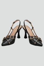 Women leather sandals pointed toe stiletto heel with buckle fastening