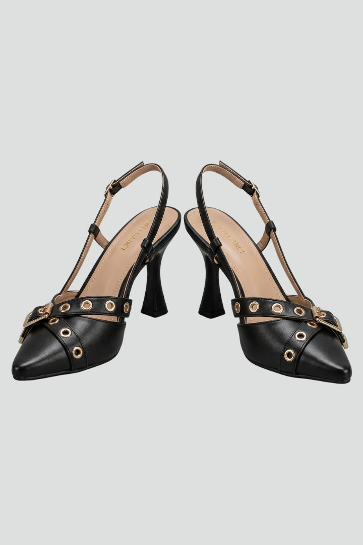 Women leather sandals pointed toe stiletto heel with buckle fastening