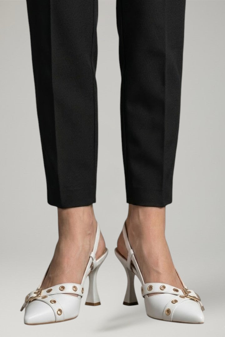 Women leather sandals pointed toe stiletto heel with buckle fastening