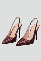 Women leather sandals pointed toe stiletto heel slip-on style
