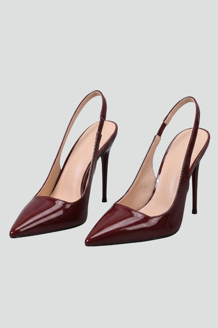 Women leather sandals pointed toe stiletto heel slip-on style