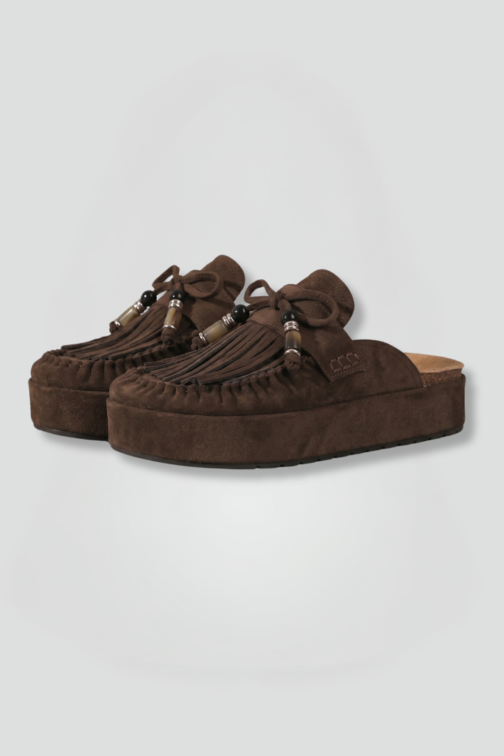 Women platform sandals round toe slip-on with leather lining and rubber outsole