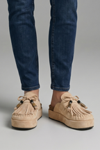 Women platform sandals round toe slip-on with leather lining and rubber outsole