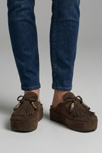 Women platform sandals round toe slip-on with leather lining and rubber outsole