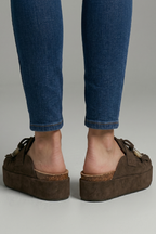 Women platform sandals round toe slip-on with leather lining and rubber outsole