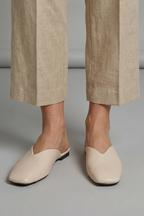 Women's square toe slip on flat sandals in beige black and khaki
