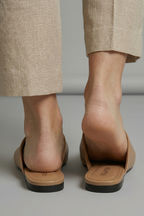 Women's square toe slip on flat sandals in beige black and khaki