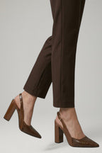 Women leather pointed toe block heel shoes with ankle strap buckle fastening