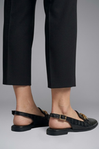 Women leather slingback flats with metal vamp detail in black
