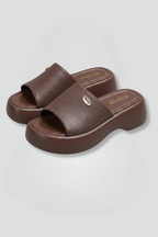 Women open toe platform slippers slip-on with leather-lined interior