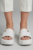 Women open toe platform slippers slip-on with leather-lined interior
