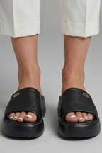 Women open toe platform slippers slip-on with leather-lined interior