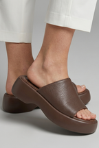 Women open toe platform slippers slip-on with leather-lined interior