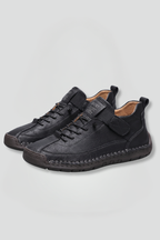 Women's leather trainers with elastic side panels and EVA sole, slip-on sneakers