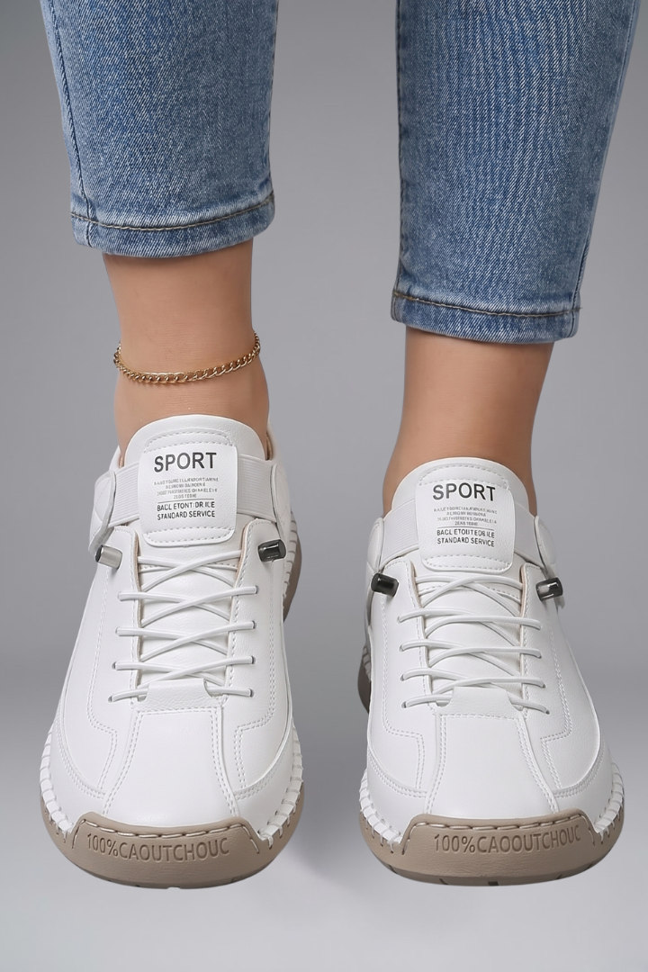 Women's leather trainers with elastic side panels and EVA sole, slip-on sneakers