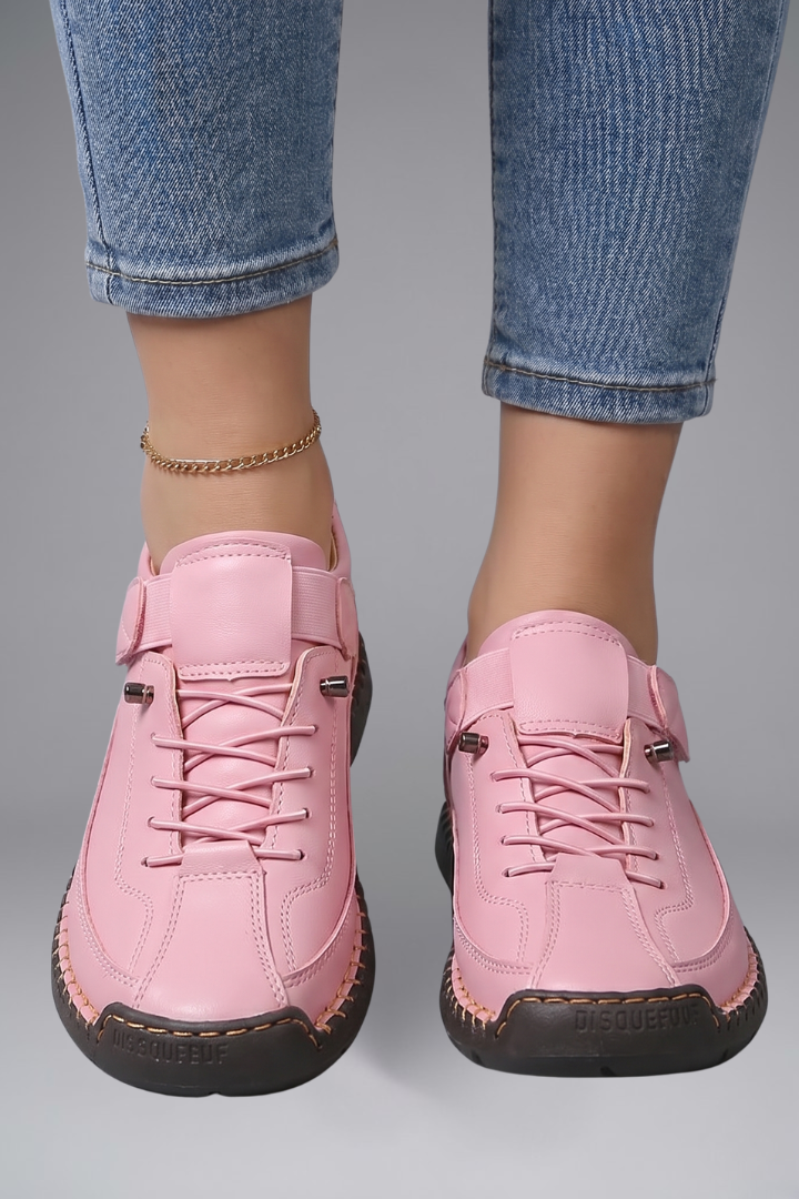 Women's leather trainers with elastic side panels and EVA sole, slip-on sneakers