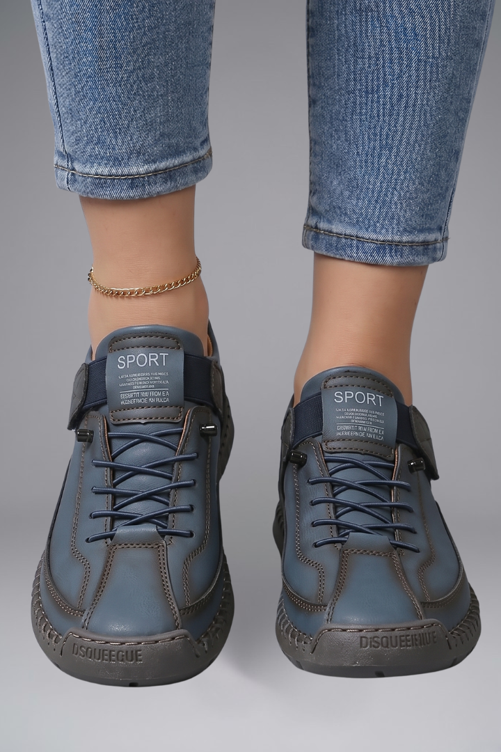 Women's leather trainers with elastic side panels and EVA sole, slip-on sneakers