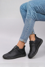Women leather trainers lace-up front in multiple colours