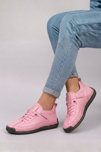 Women leather trainers lace-up front in multiple colours