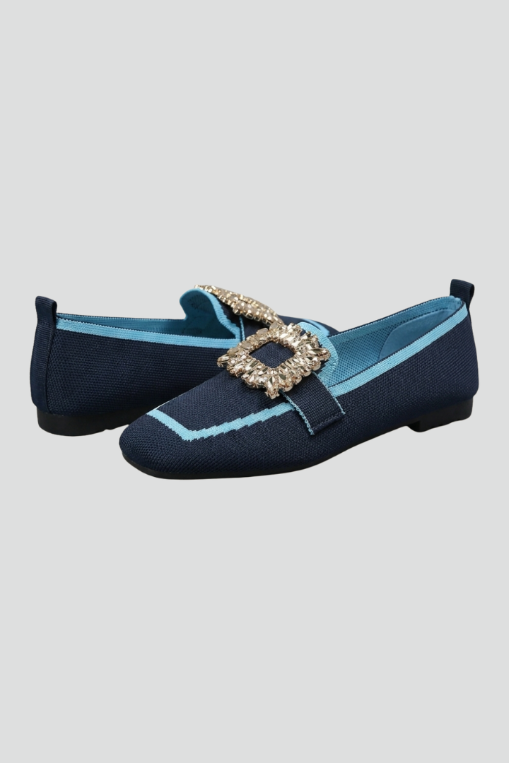 Women's slip-on loafers square toe with decorative buckle detail flat sole