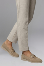Women flat loafers with metal chain detail and rubber sole in khaki