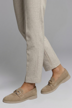 Women flat loafers with metal chain detail and rubber sole in khaki