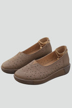 Women leather loafers slip on design with cushioned wedge sole