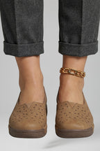 Women leather loafers slip on design with cushioned wedge sole