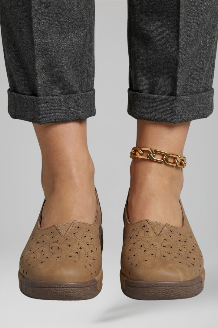 Women leather loafers slip on design with cushioned wedge sole