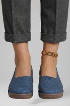 Women leather loafers slip on design with cushioned wedge sole
