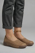 Women leather loafers slip on design with cushioned wedge sole