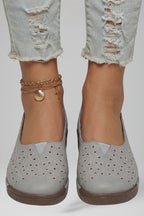 Women leather loafers slip on design with cushioned wedge sole