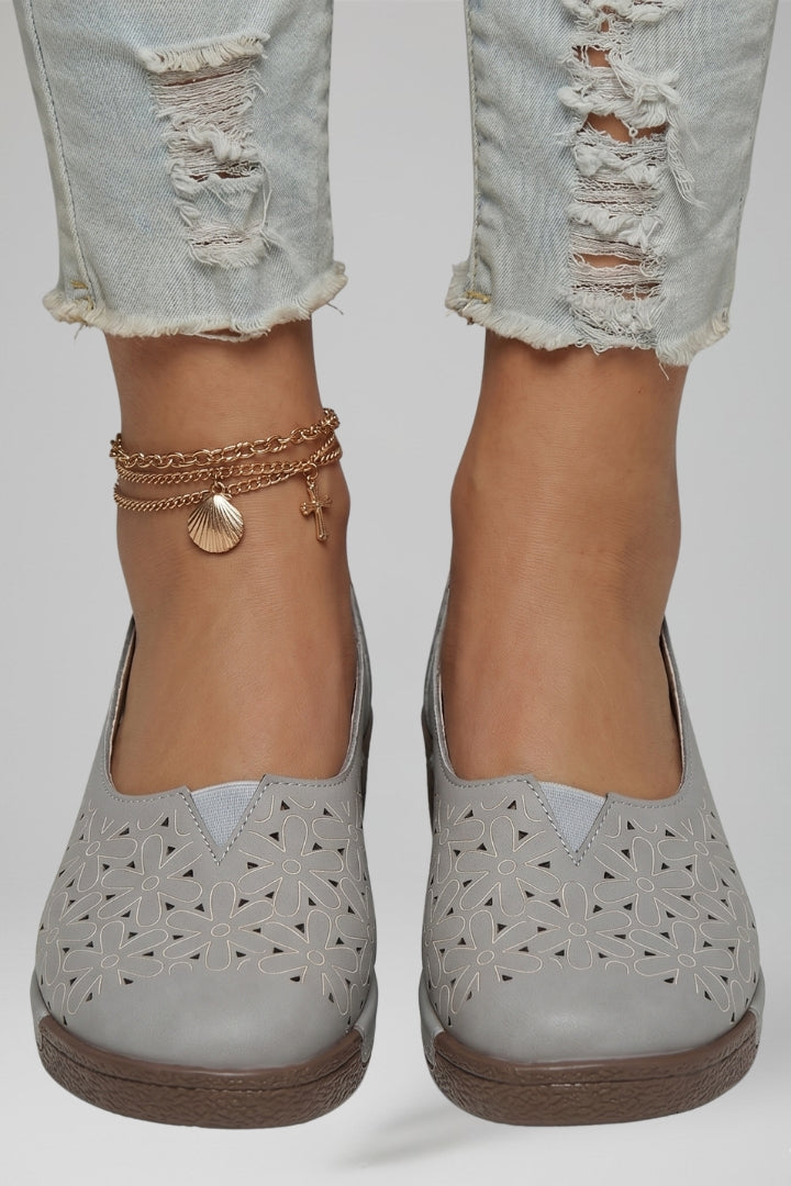 Women leather loafers slip on design with cushioned wedge sole