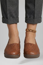 Women leather loafers slip on design with cushioned wedge sole