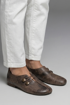 Women suede loafers slip-on flat with elastic loop closure and side cut-out detail