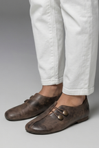 Women suede loafers slip-on flat with elastic loop closure and side cut-out detail