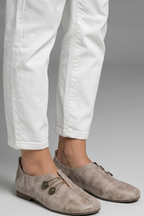 Women suede loafers slip-on flat with elastic loop closure and side cut-out detail
