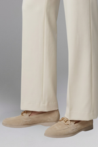 Women flat suede slip-on loafers with metal hardware detail and rubber outsole