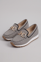 Women mesh loafers slip-on moc toe with metal hardware detail