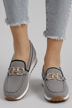 Women mesh loafers slip-on moc toe with metal hardware detail