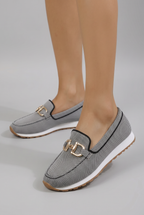 Women mesh loafers slip-on moc toe with metal hardware detail