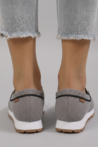 Women mesh loafers slip-on moc toe with metal hardware detail