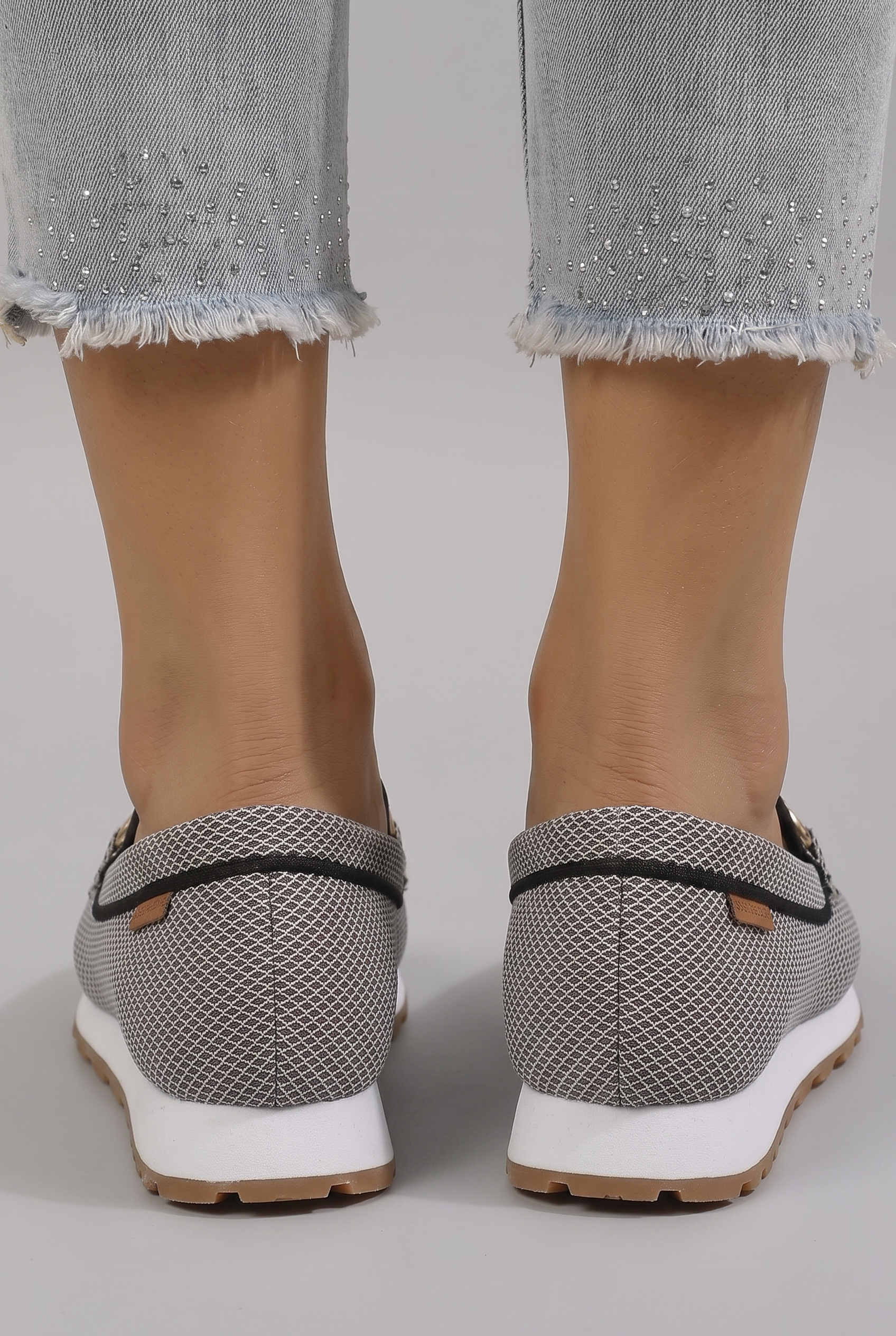 Women mesh loafers slip-on moc toe with metal hardware detail