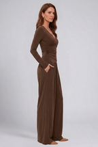 Women 2 piece lounge set wrap V-neck top and wide leg pants
