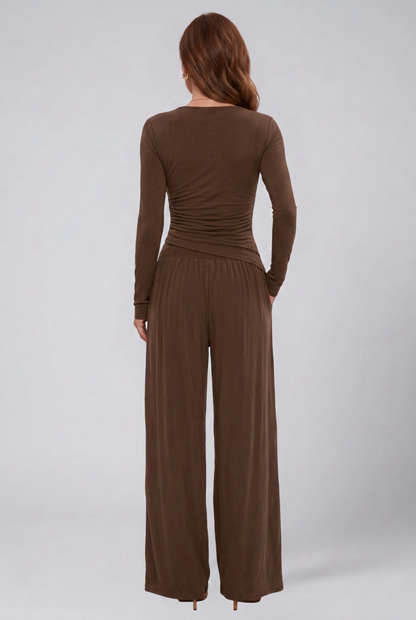 Women 2 piece lounge set wrap V-neck top and wide leg pants