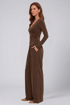 Women 2 piece lounge set wrap V-neck top and wide leg pants