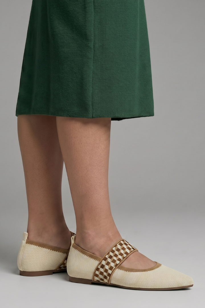 Women knit Mary Jane flat shoes pointed toe slip-on ballet flat