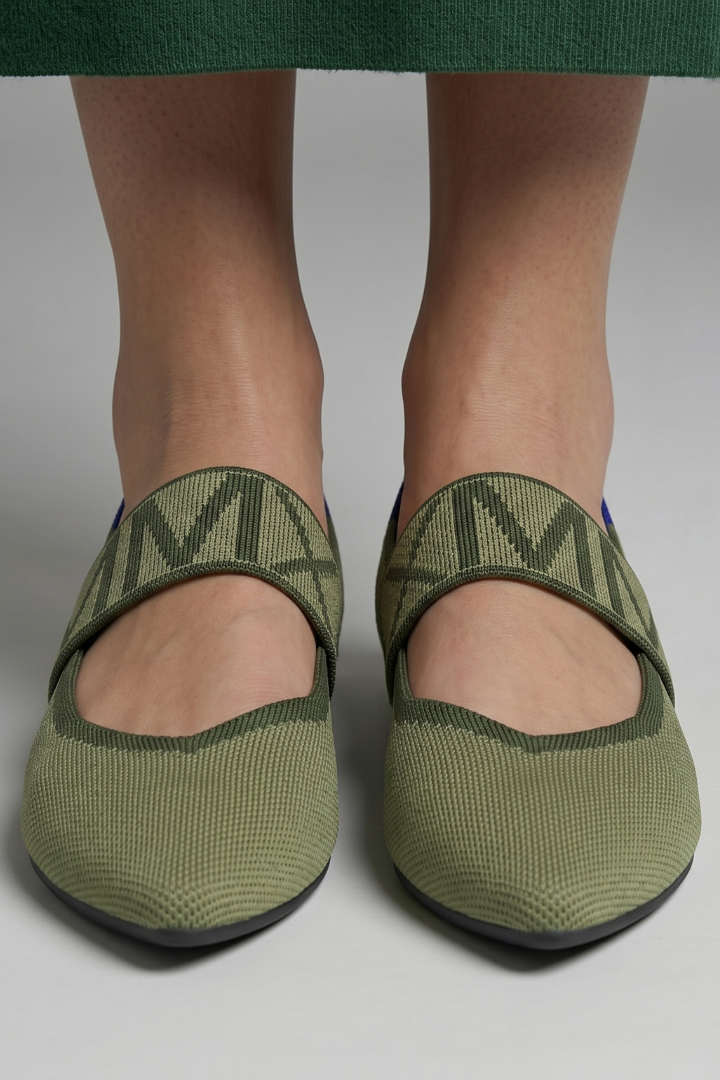 Women knit Mary Jane flat shoes pointed toe slip-on ballet flat