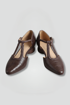 Women Mary Jane Flats pointed toe braided buckle T-strap side cutout