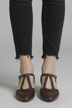 Women Mary Jane Flats pointed toe braided buckle T-strap side cutout